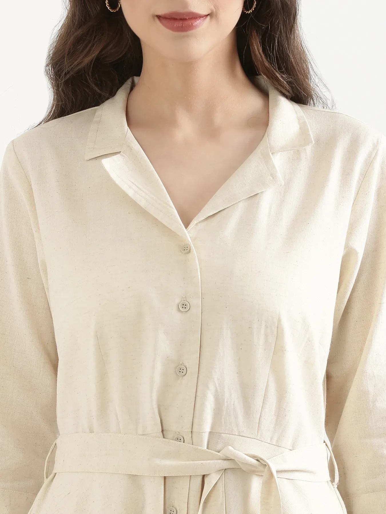Women Ecru Airy Linen Flared Dress - Image 7