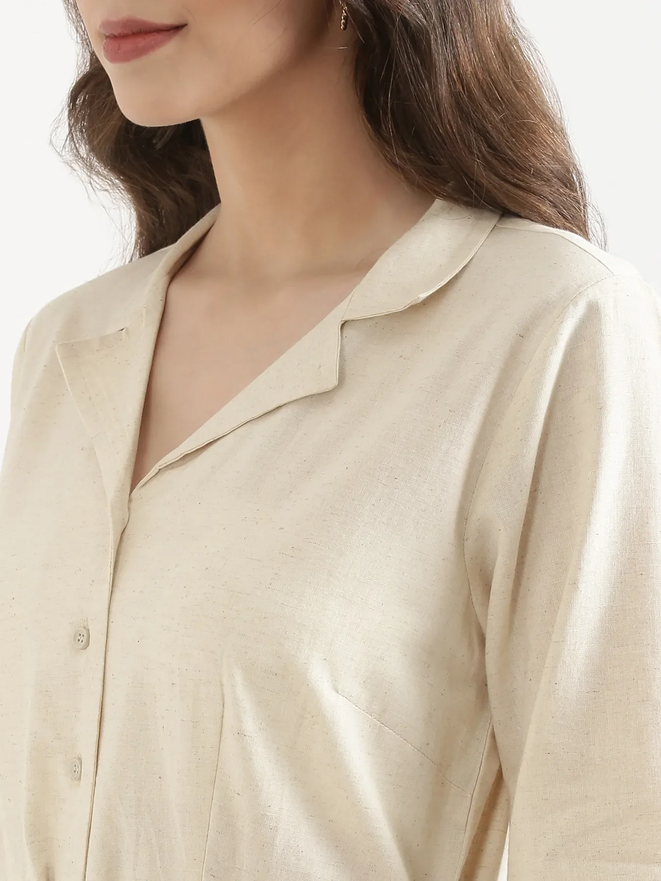 Women Ecru Airy Linen Flared Dress - Image 8