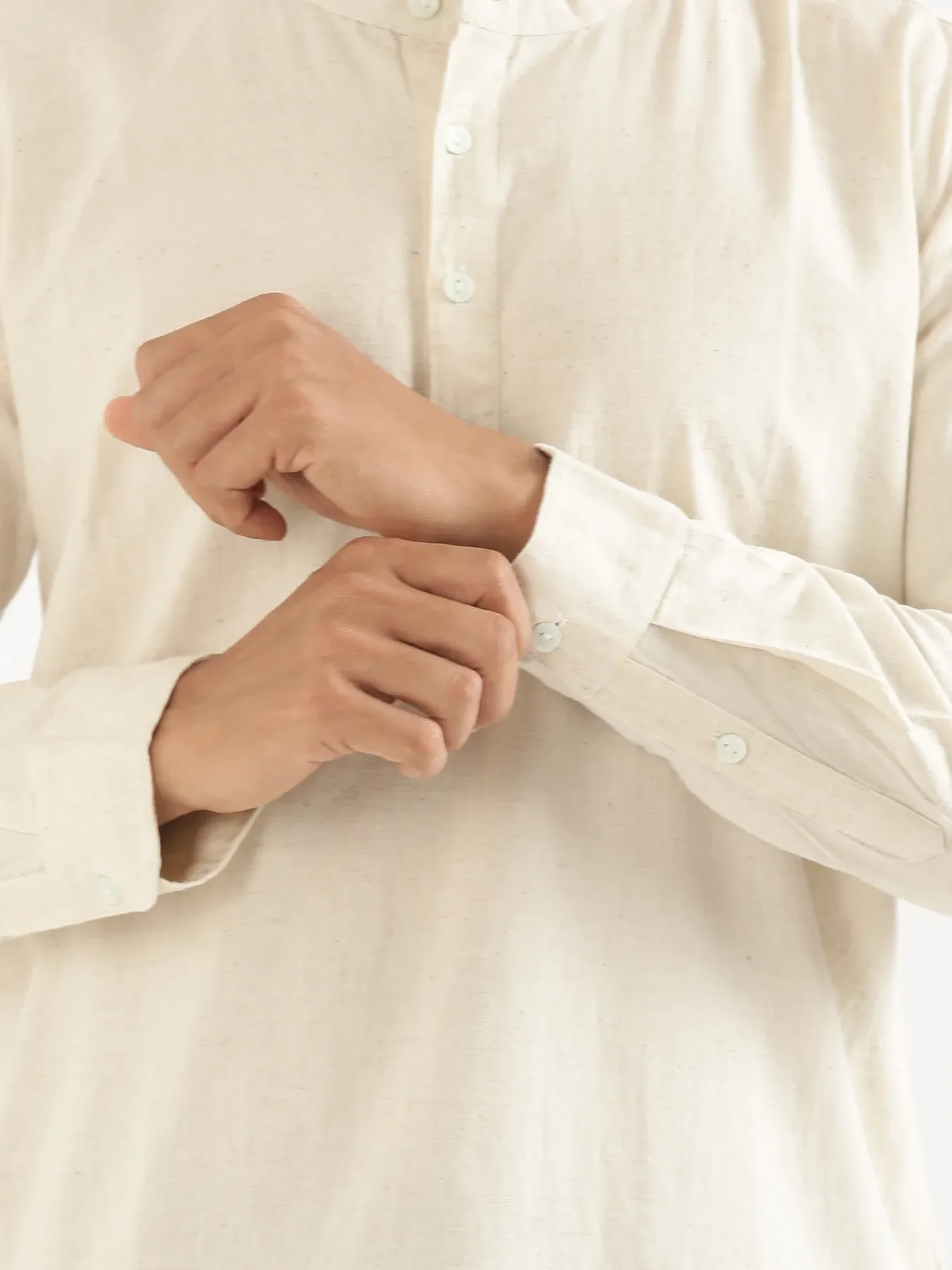 Men Ecru Airy Linen Long Kurta - Image 12