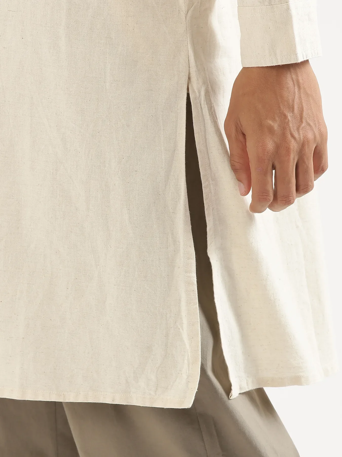 Men Ecru Airy Linen Long Kurta - Image 13