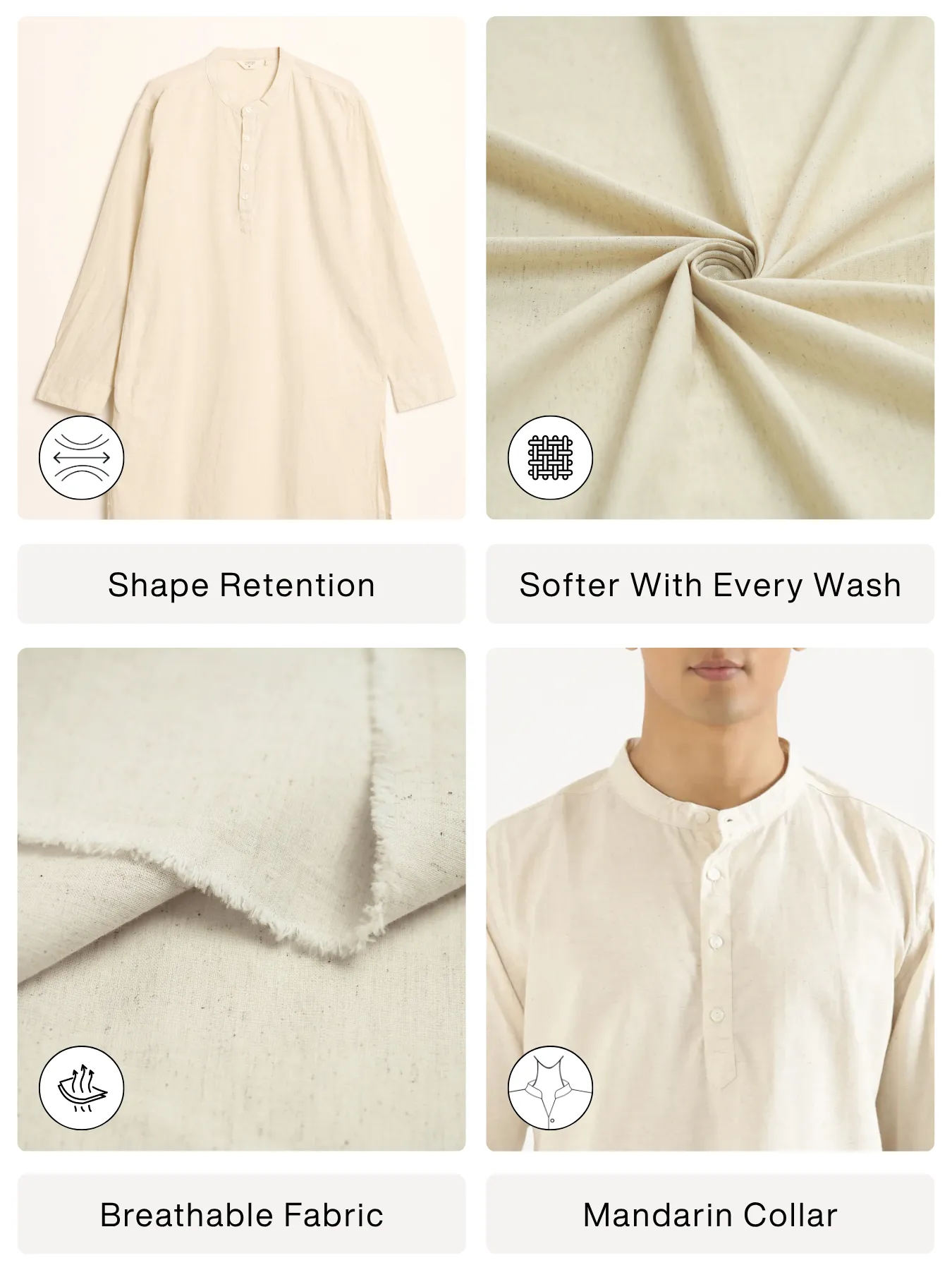 Men Ecru Airy Linen Long Kurta - Image 2
