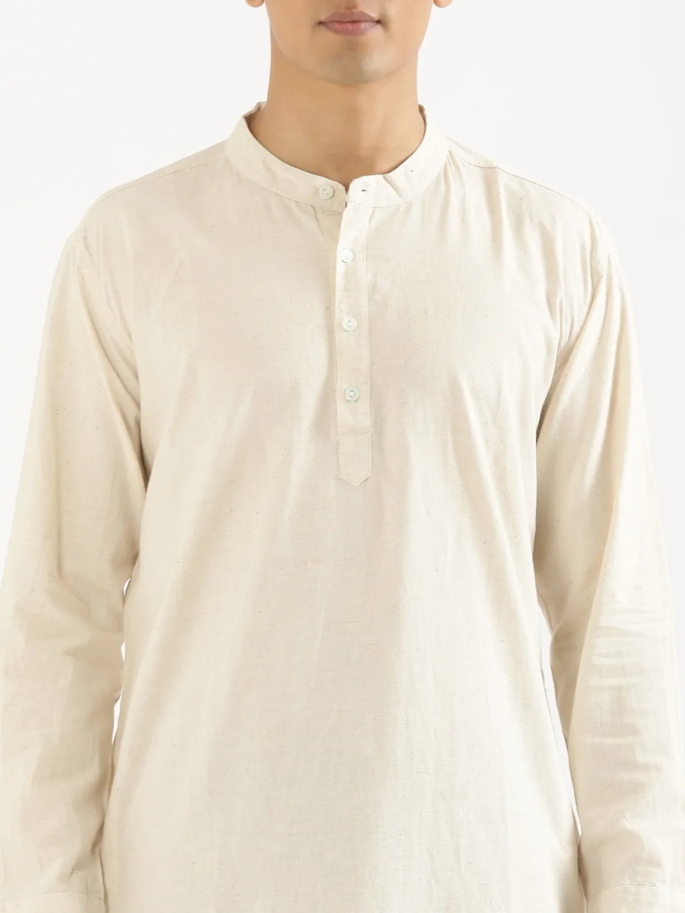 Men Ecru Airy Linen Long Kurta - Image 6