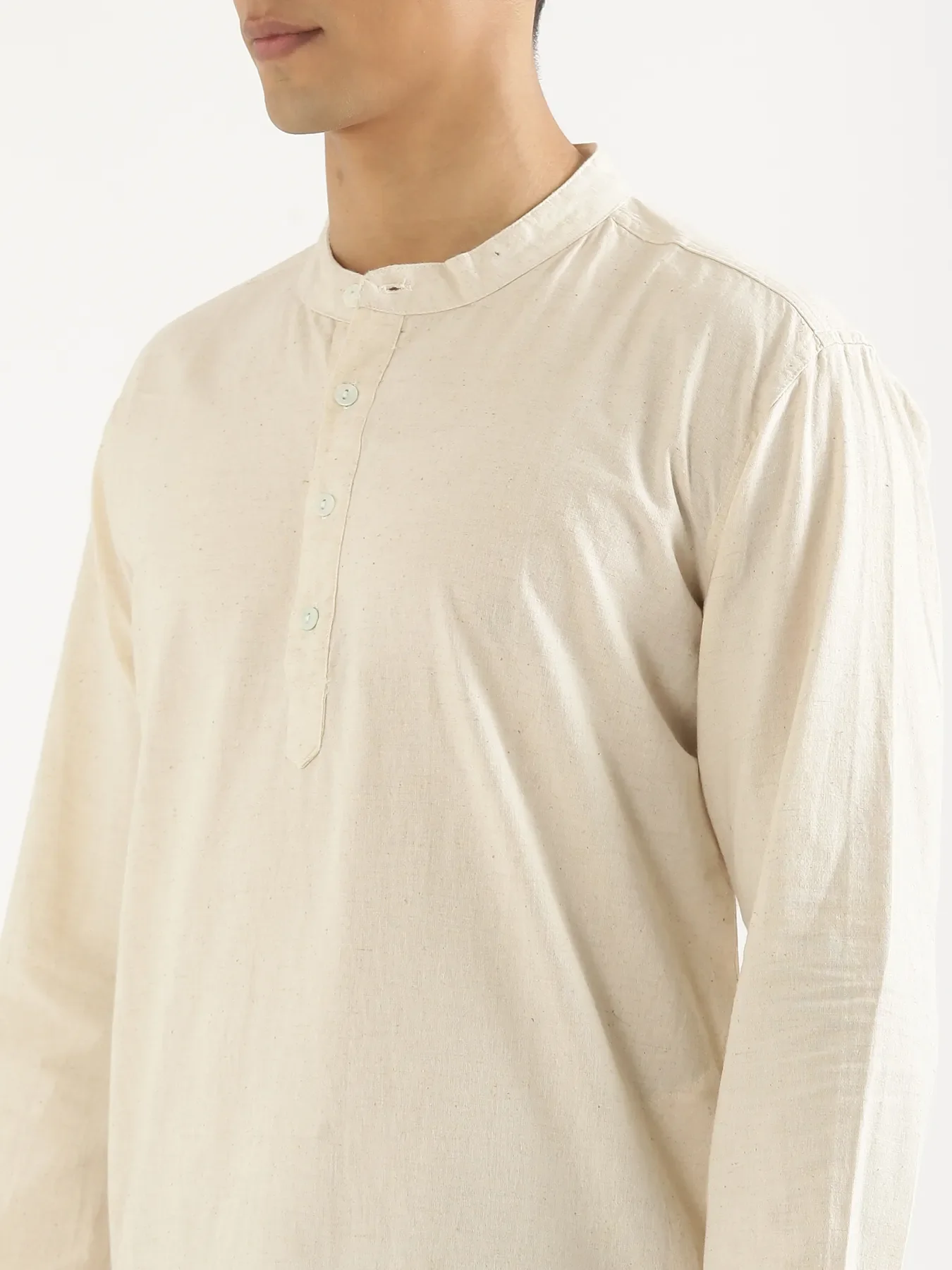 Men Ecru Airy Linen Long Kurta - Image 7