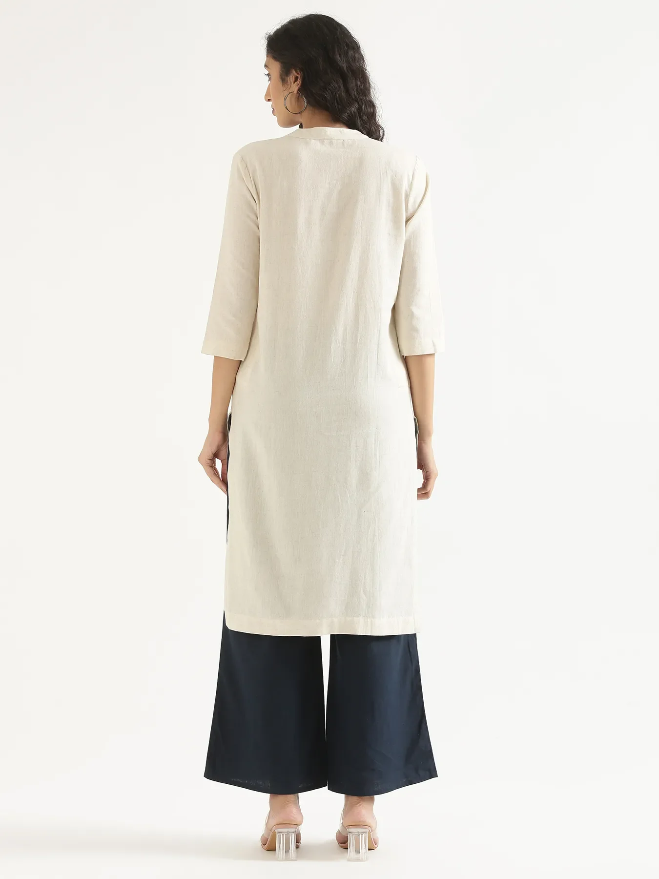 Women Ecru Airy Linen Long Kurta - Image 11