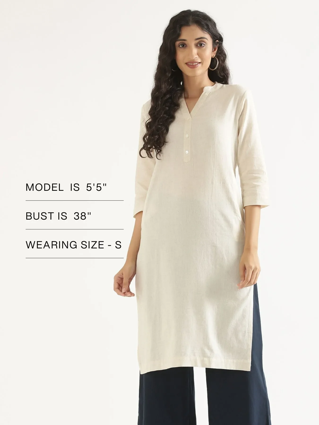 Women Ecru Airy Linen Long Kurta - Image 16