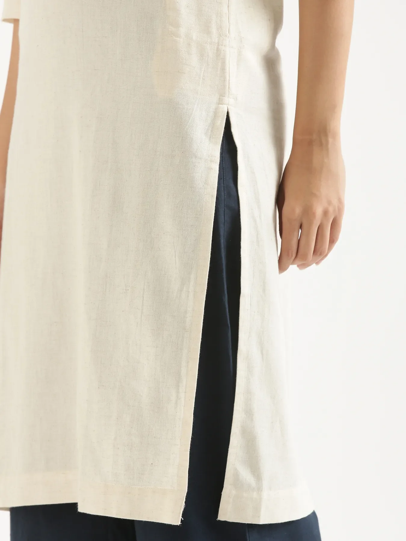 Women Ecru Airy Linen Long Kurta - Image 9