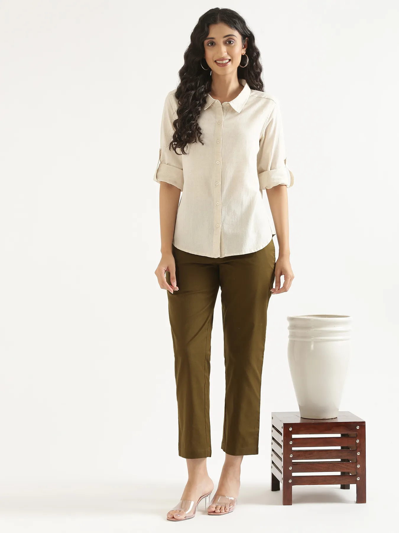 Women Ecru Airy-Linen Shirt - Image 12