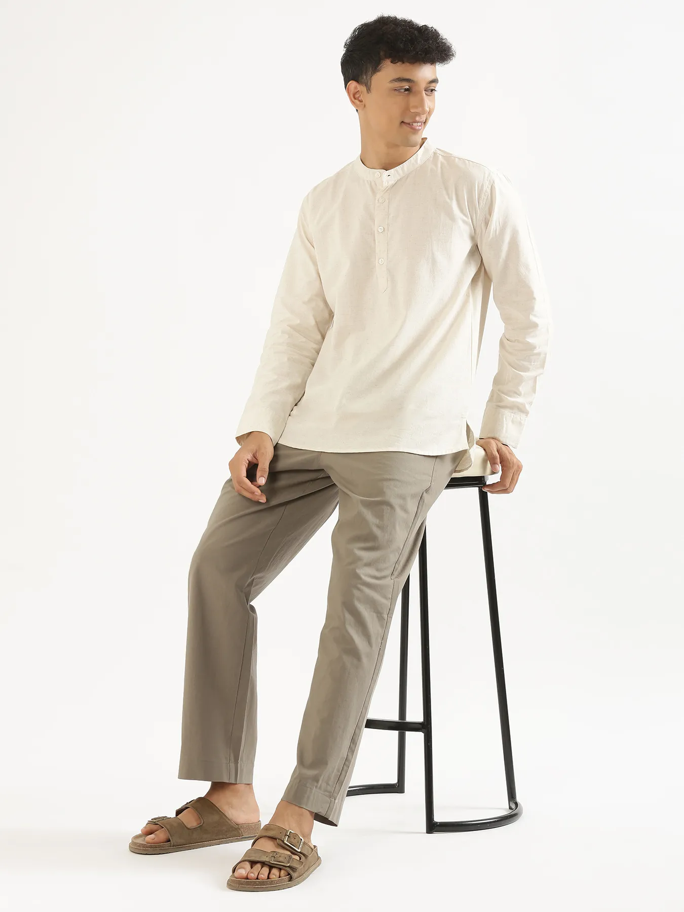 Men Ecru Airy Linen Short Kurta - Image 10