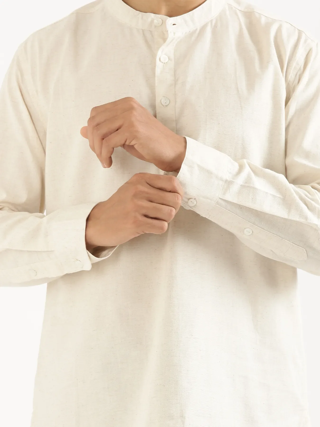 Men Ecru Airy Linen Short Kurta - Image 11