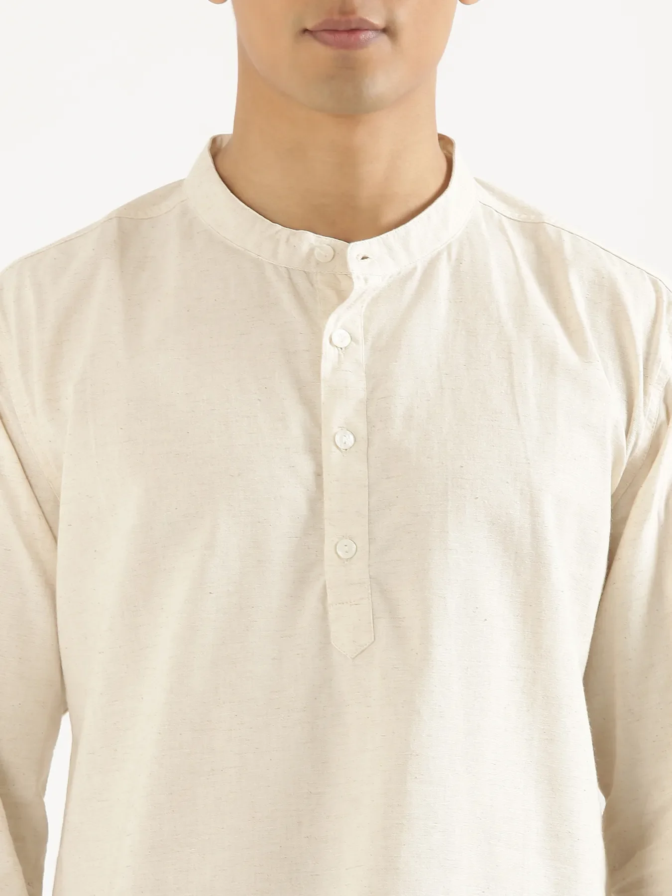 Men Ecru Airy Linen Short Kurta - Image 5
