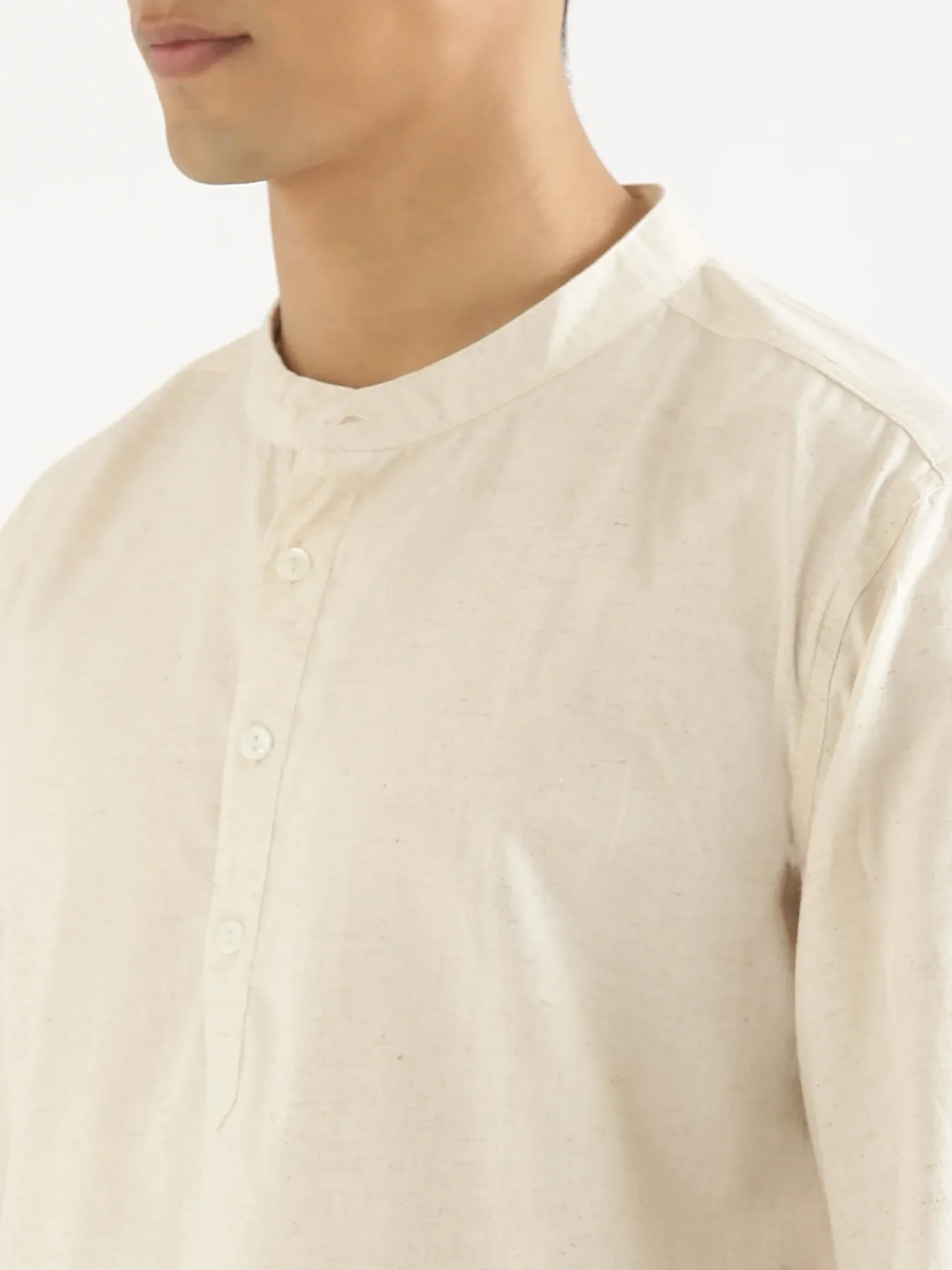 Men Ecru Airy Linen Short Kurta - Image 7