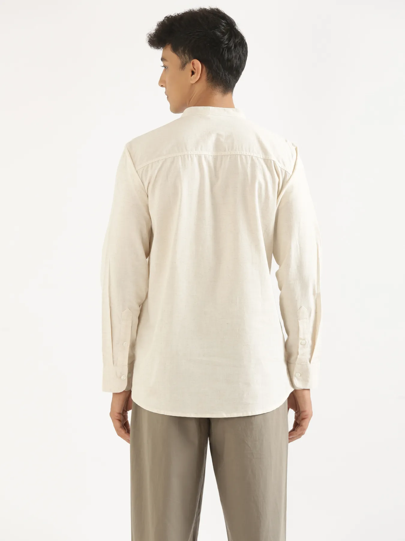 Men Ecru Airy Linen Short Kurta - Image 9