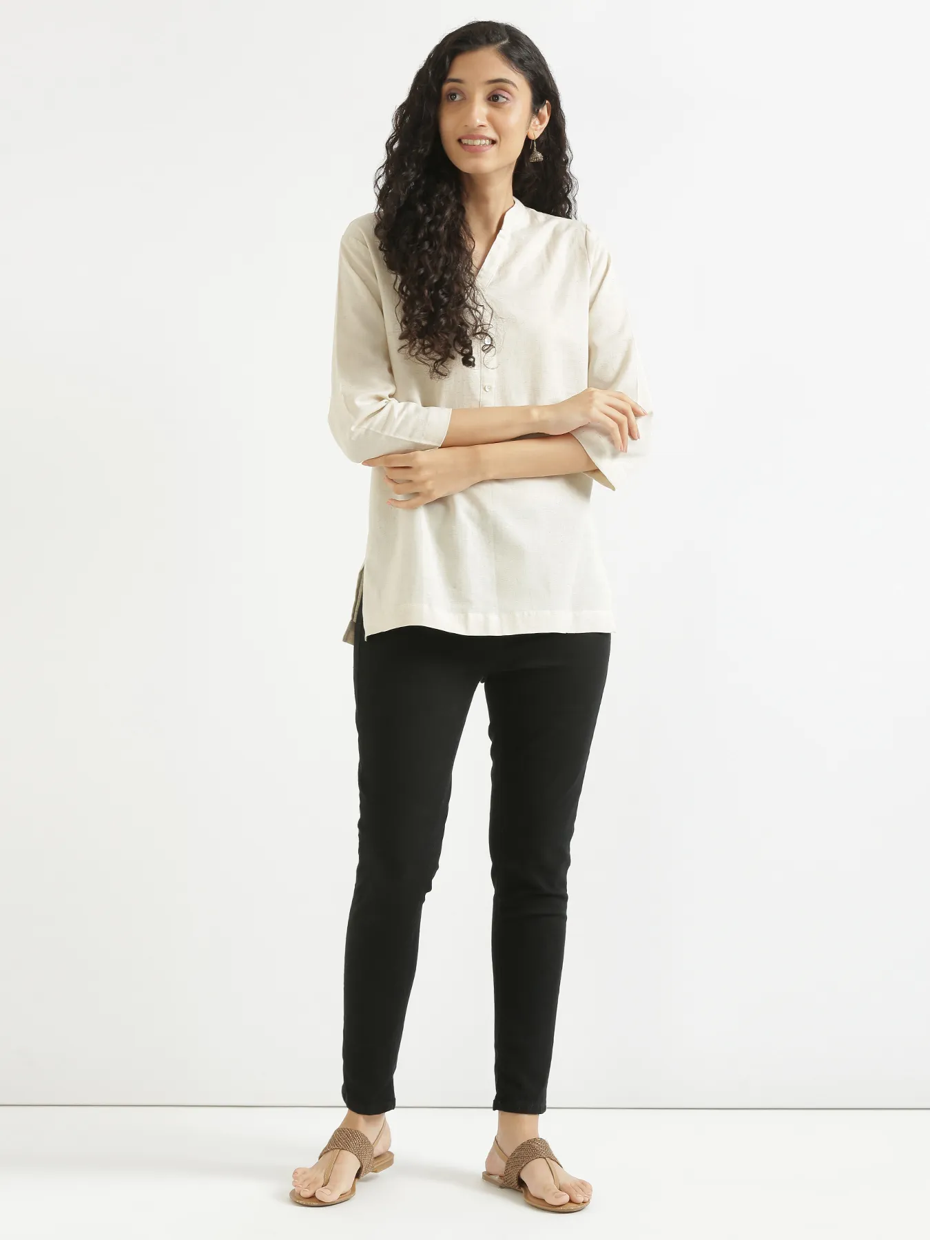 Women Ecru Airy Linen Short Kurta - Image 11