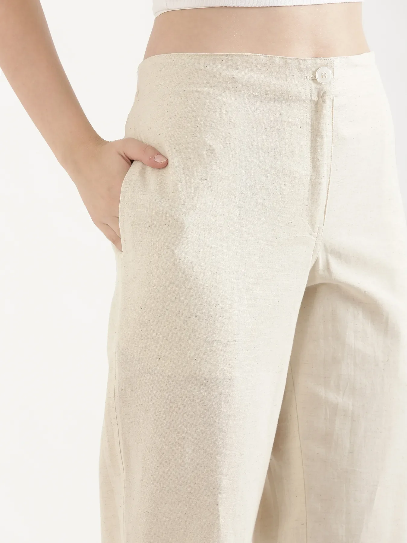 Women Ecru Airy Linen Straight Pants - Image 11