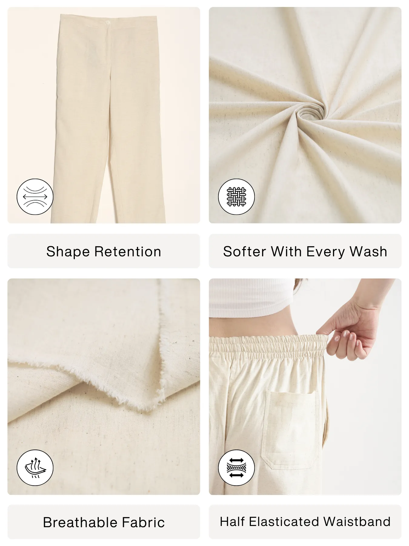 Women Ecru Airy Linen Straight Pants - Image 2