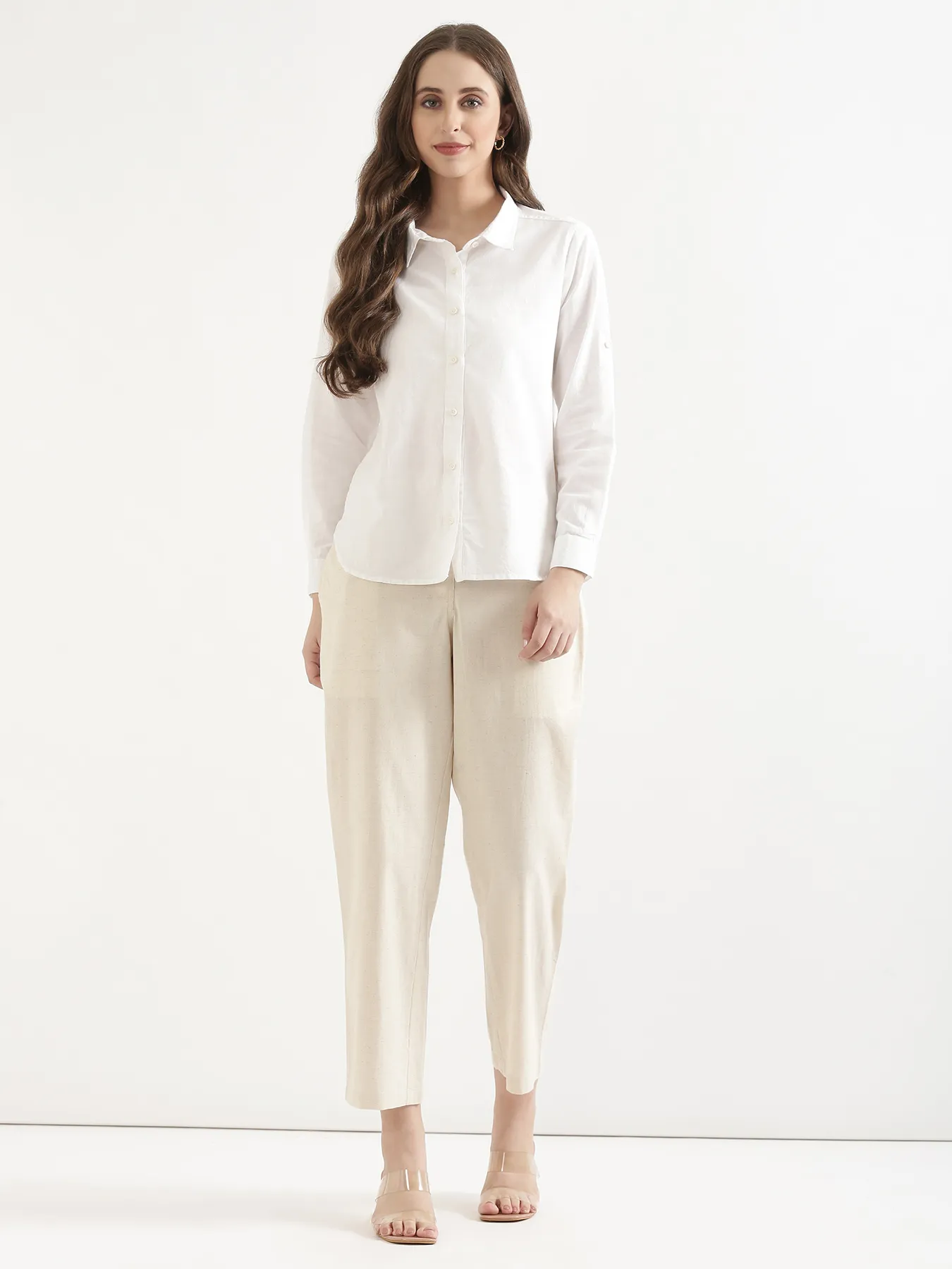 Women Ecru Airy Linen Straight Pants - Image 3