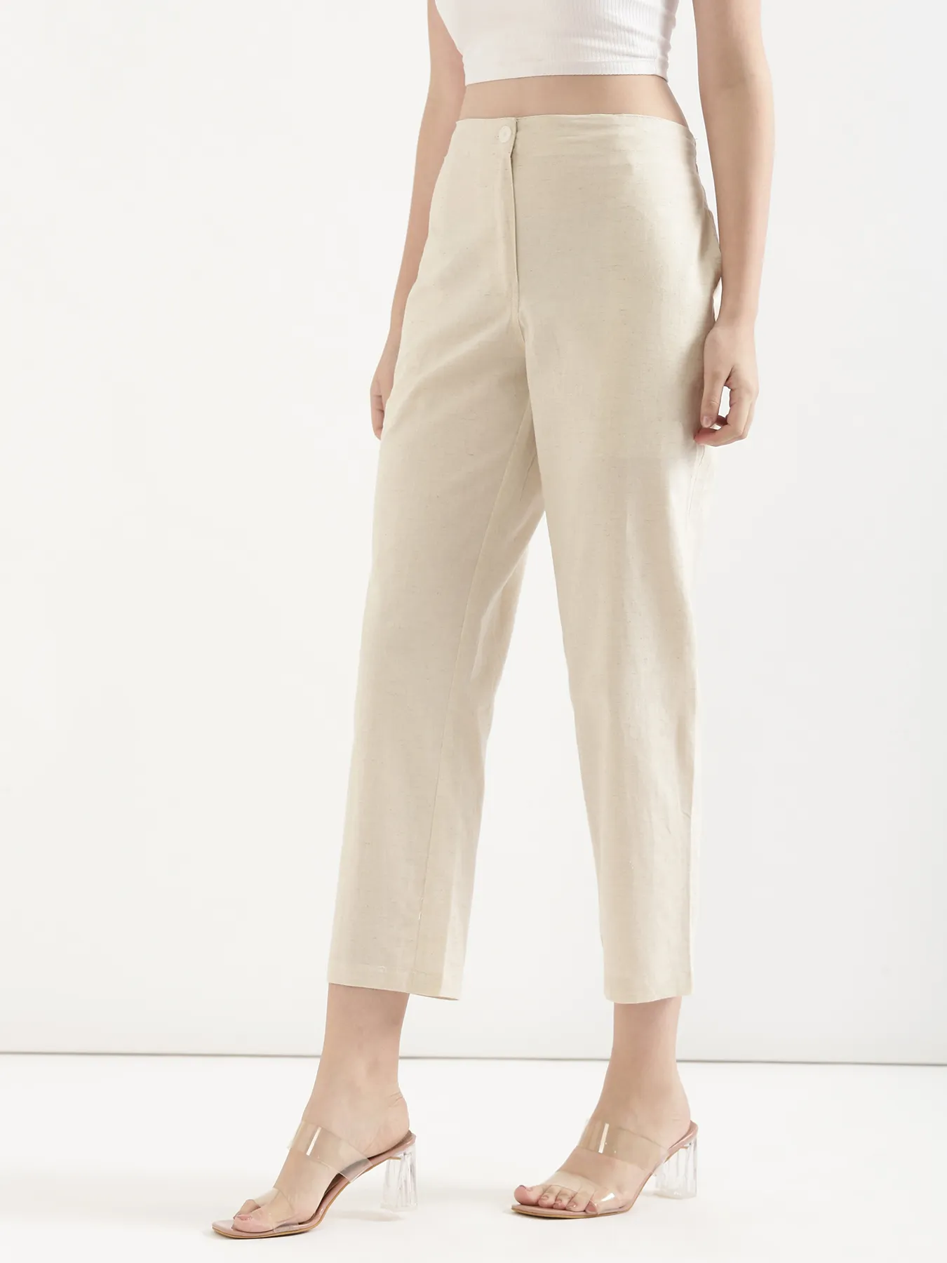 Women Ecru Airy Linen Straight Pants - Image 5