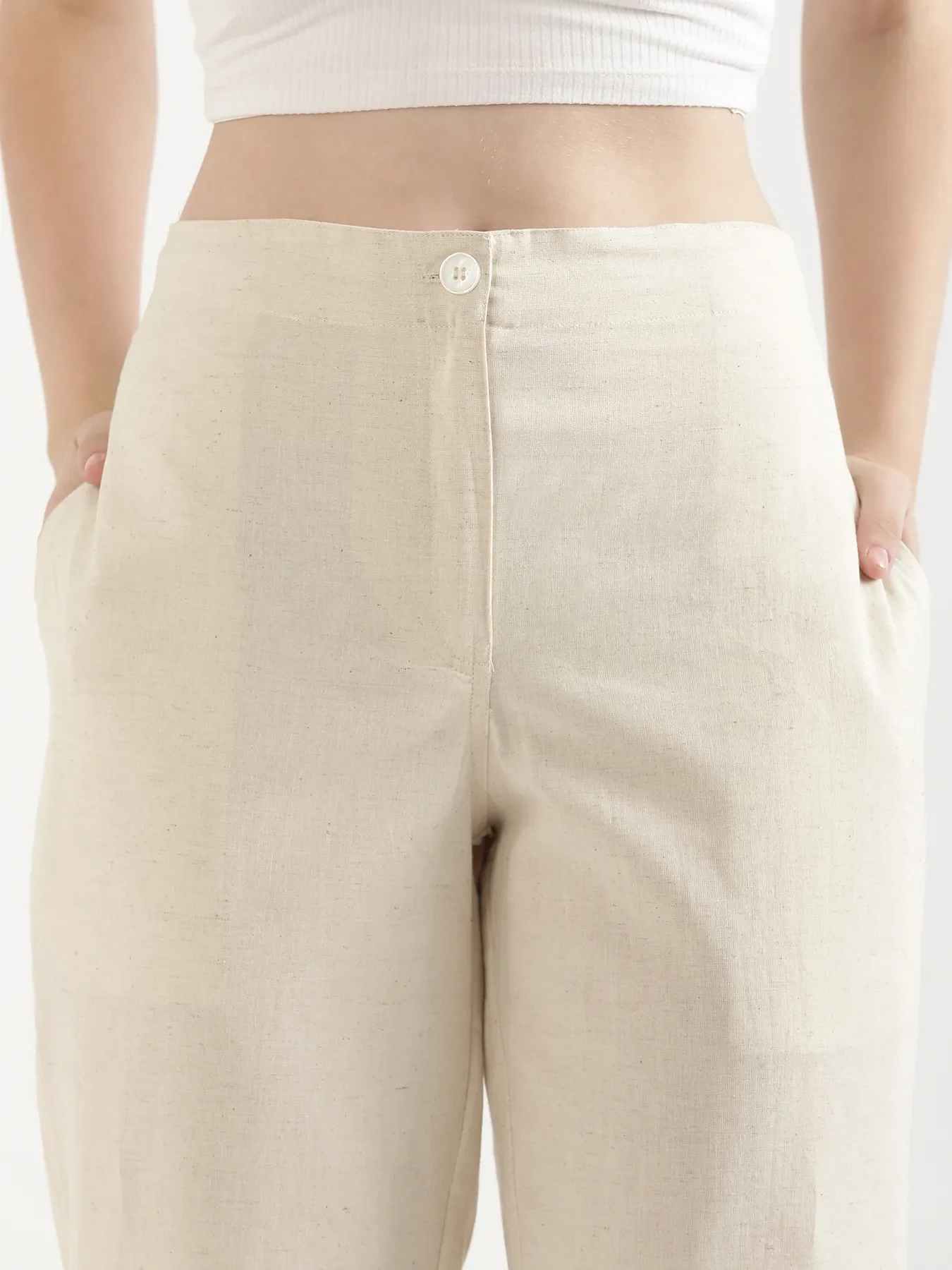 Women Ecru Airy Linen Straight Pants - Image 9