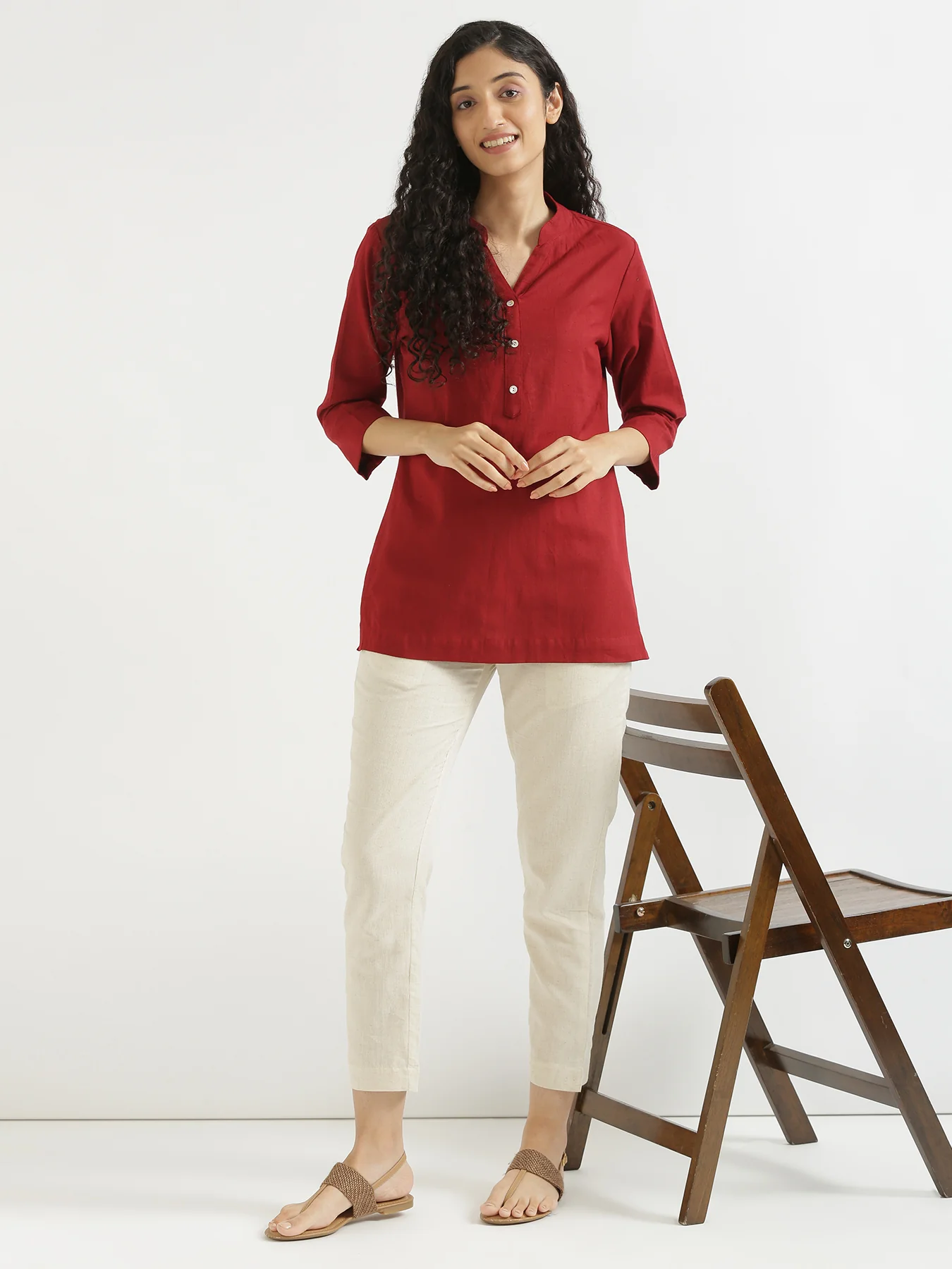 Women Rose Taupe & Maroon Short Kurta - Image 7