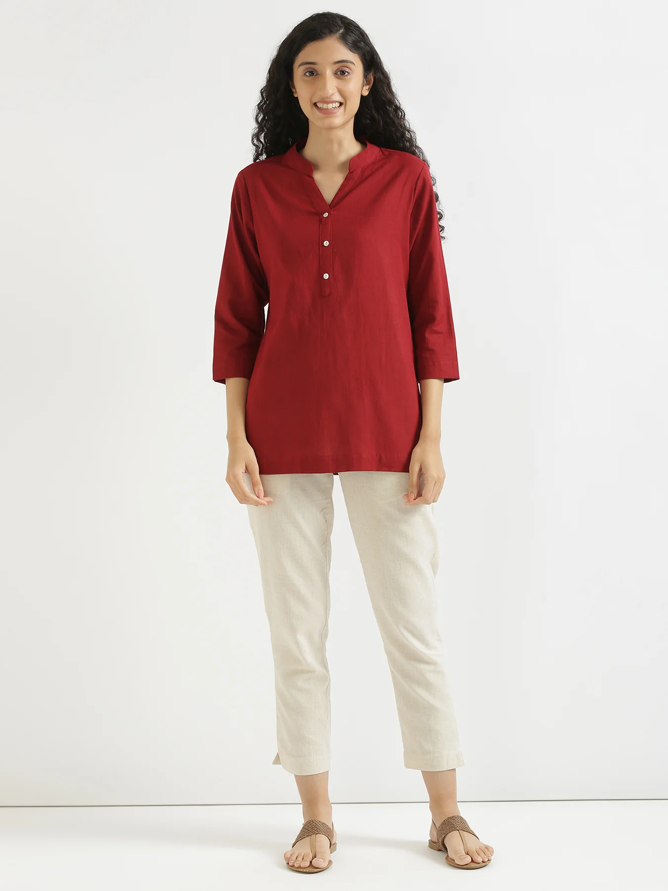 Women Rose Taupe & Maroon Short Kurta - Image 13