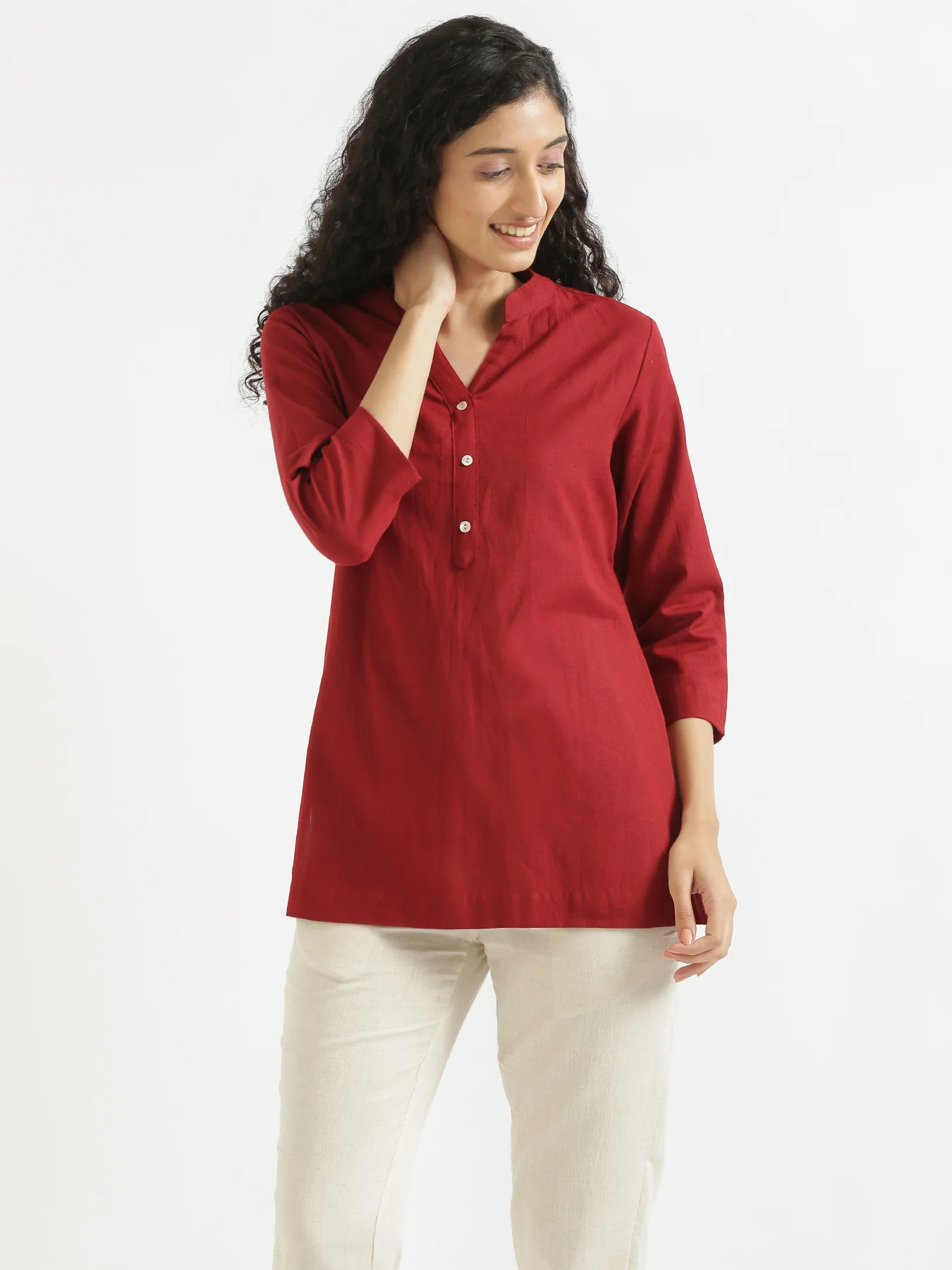 Women Rose Taupe & Maroon Short Kurta - Image 20