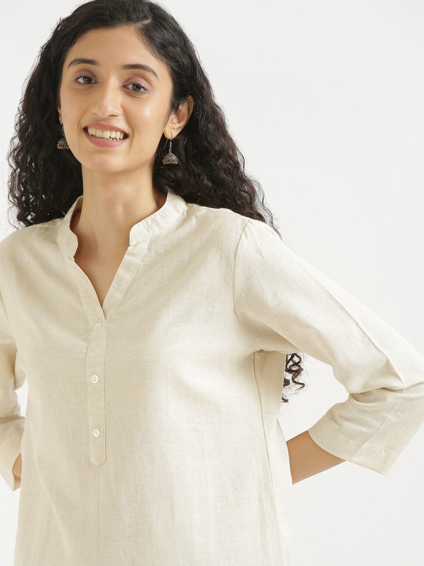 Women Mint Green & Ecru Short Kurta - Image 3