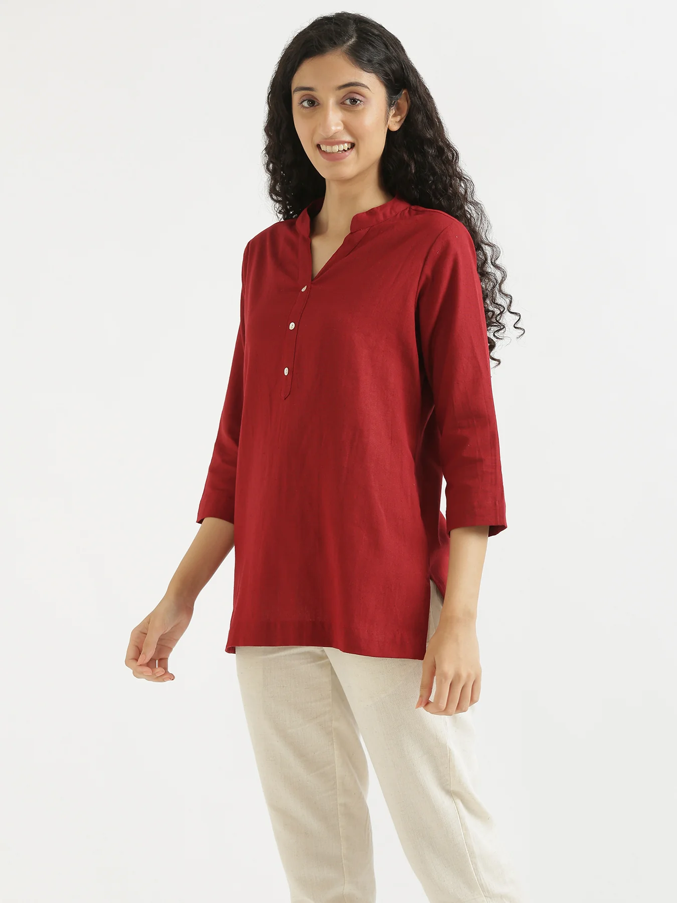 Women Rose Taupe & Maroon Short Kurta - Image 11