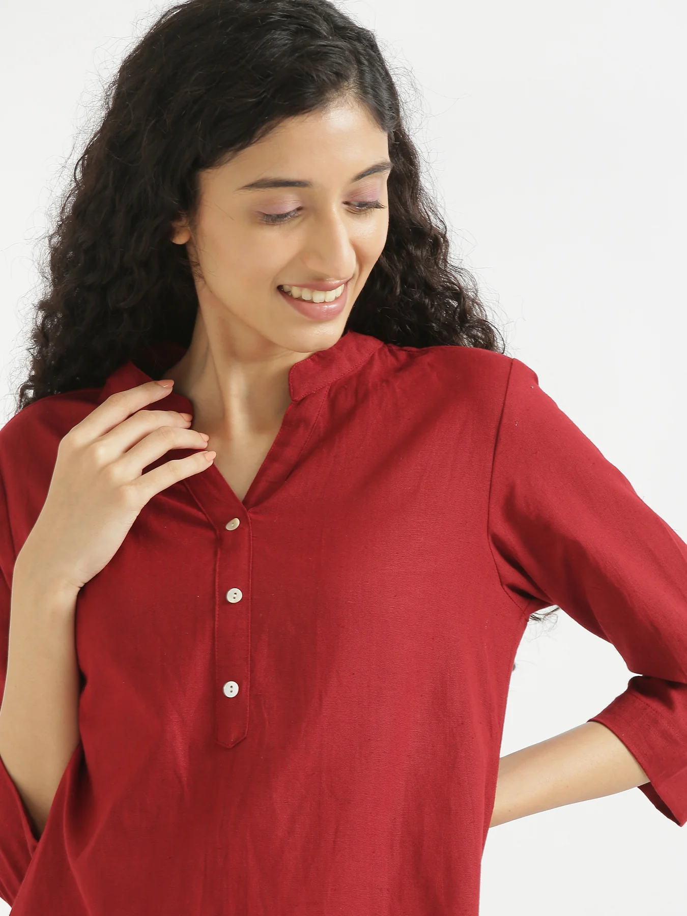 Women Rose Taupe & Maroon Short Kurta - Image 3