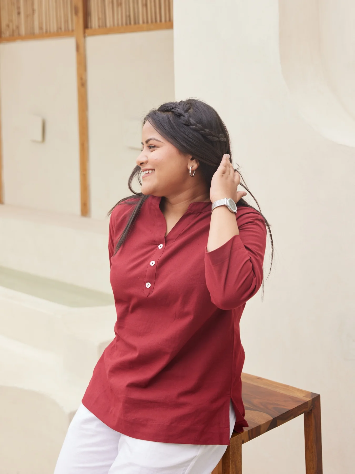 Women Rose Taupe & Maroon Short Kurta - Image 5