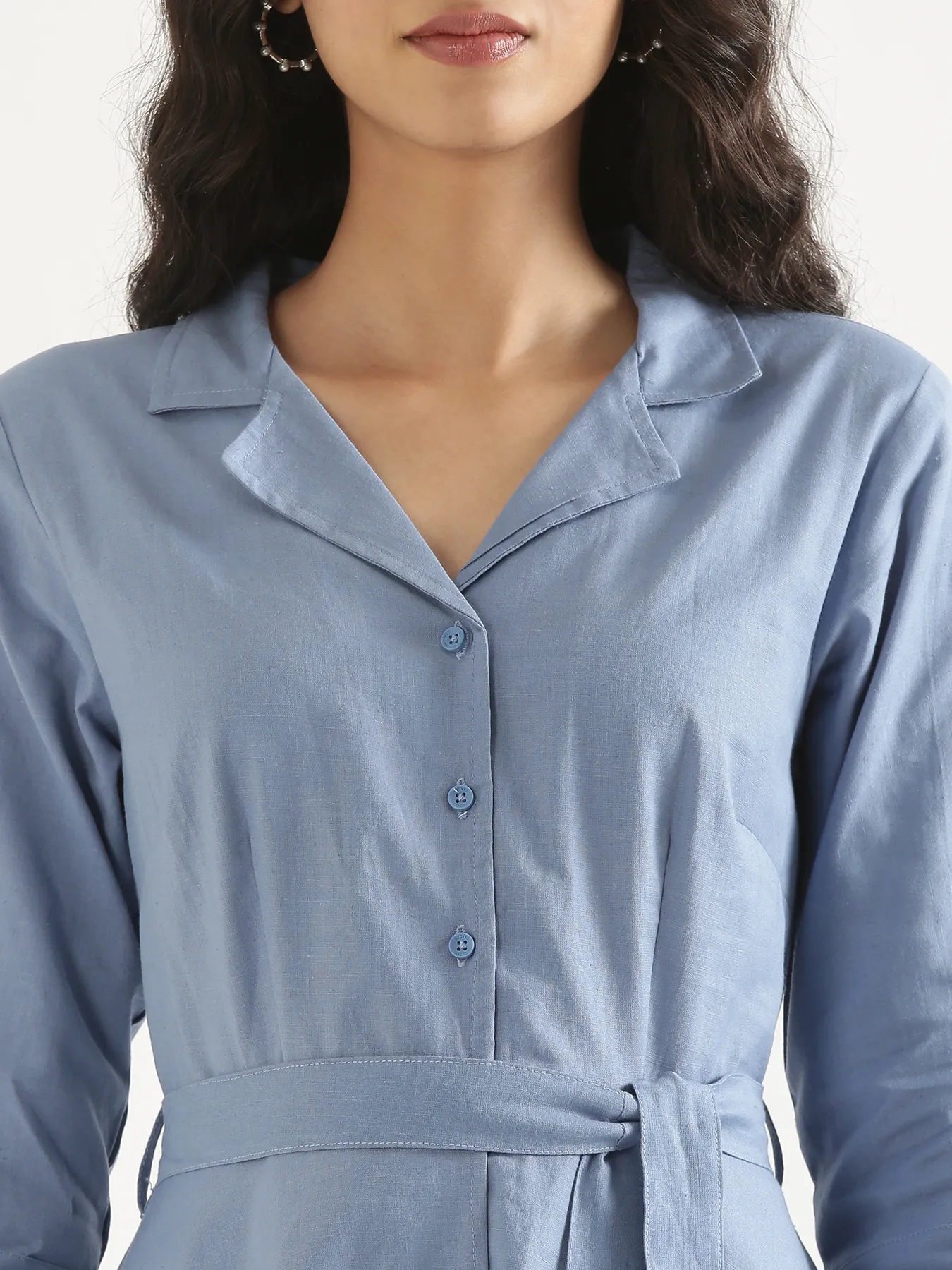 Women English Blue Airy Linen Flared Dress - Image 6