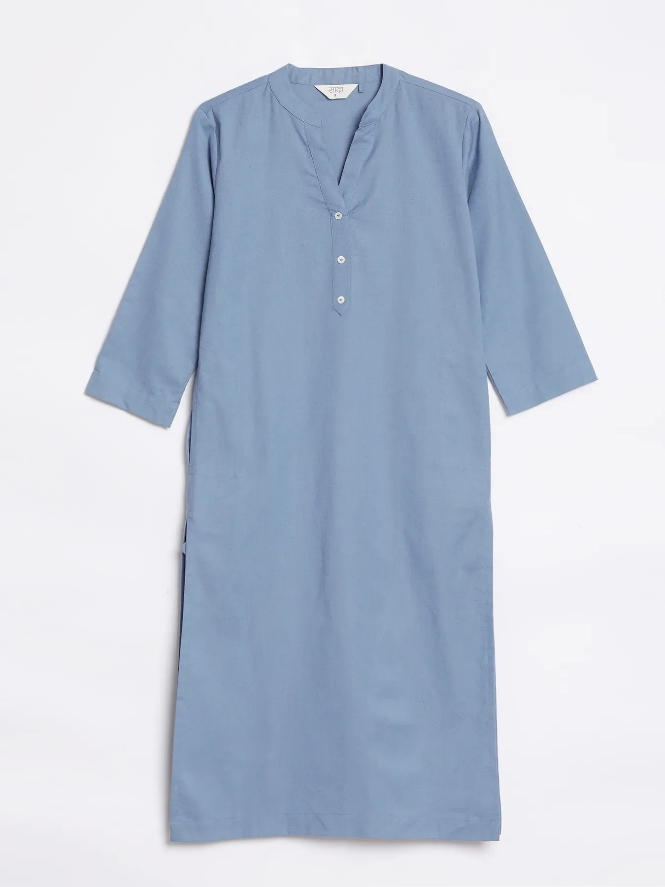 Women English Blue Airy Linen Long Kurta - Image 14