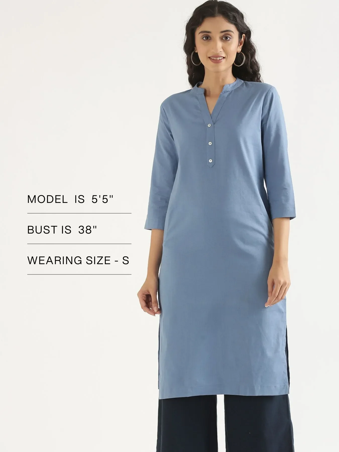 Women English Blue Airy Linen Long Kurta - Image 16