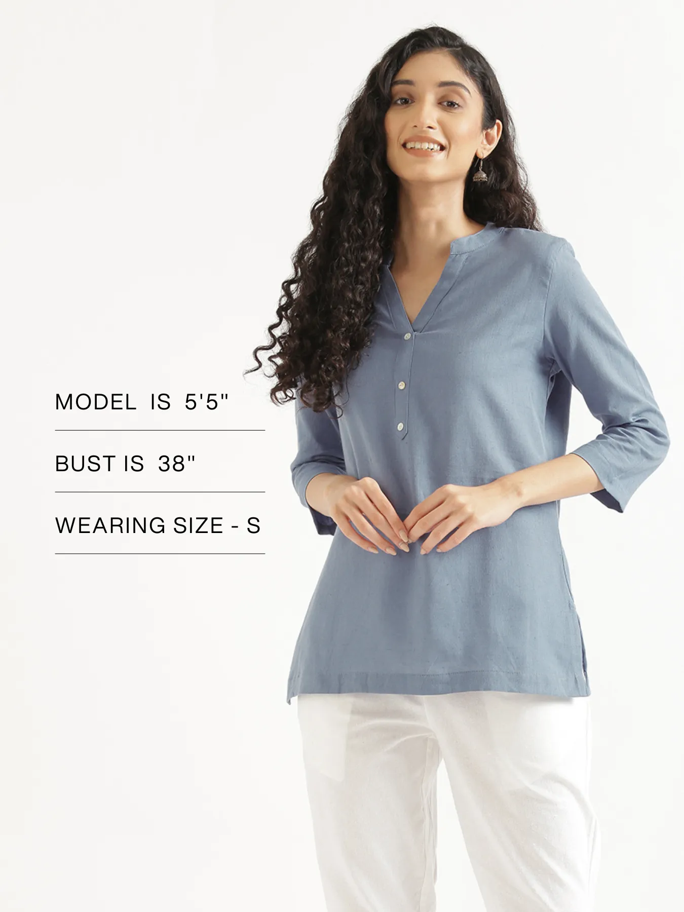 Women English Blue Airy Linen Short Kurta - Image 16