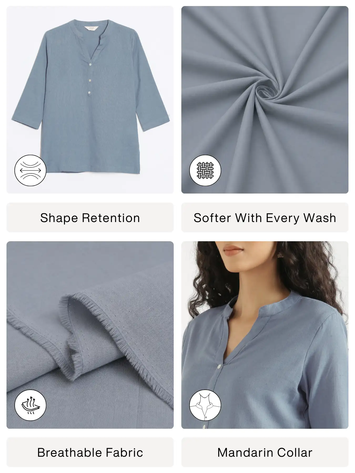 Women English Blue Airy Linen Short Kurta - Image 2