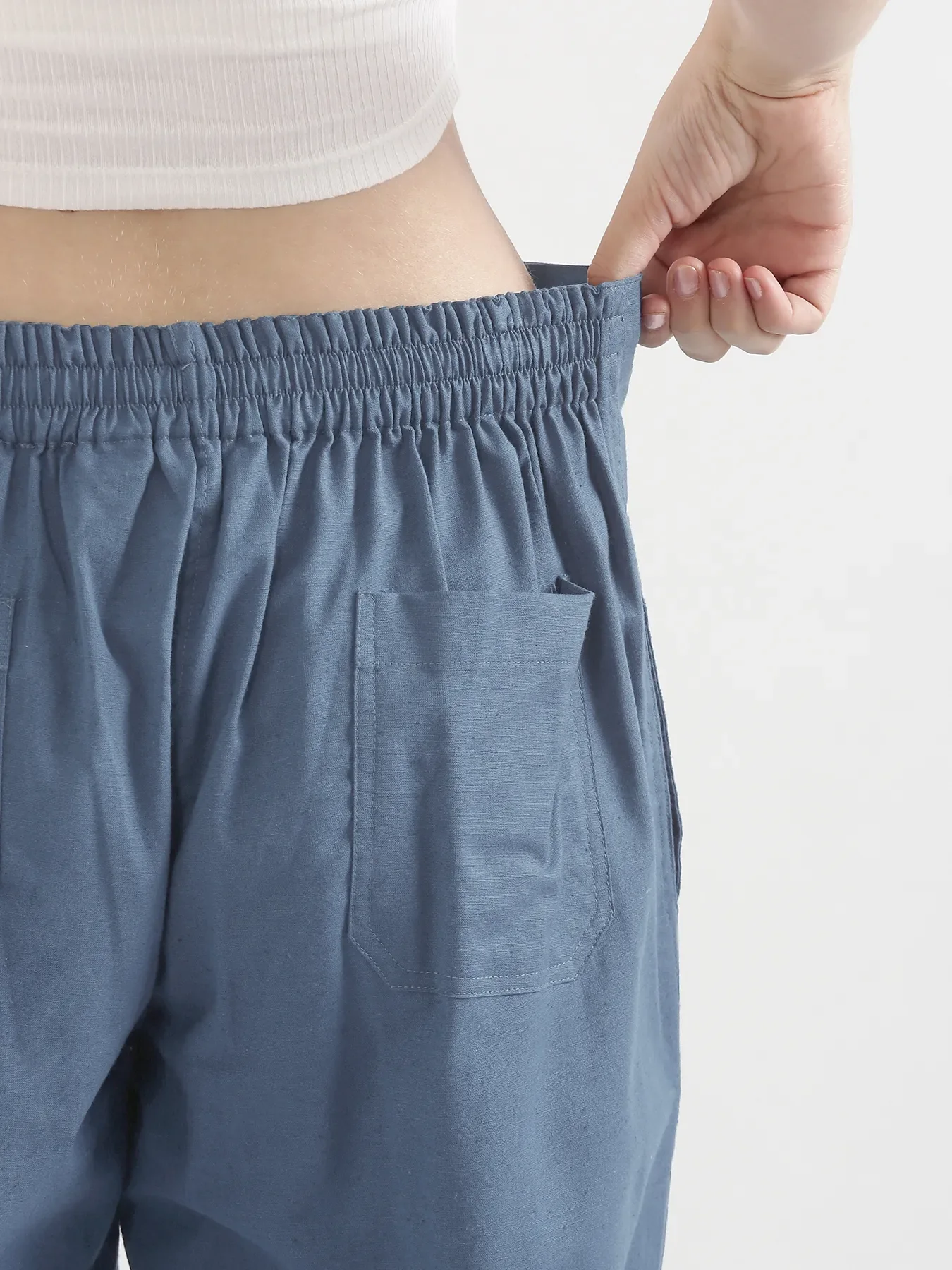 Women English Blue Airy Linen Straight Pants - Image 11