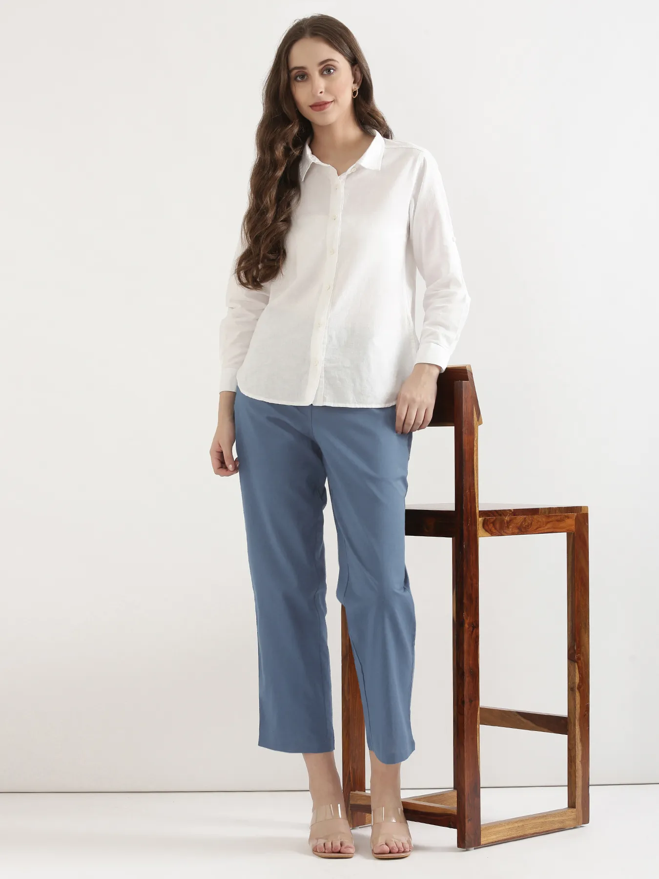 Women English Blue Airy Linen Straight Pants - Image 16