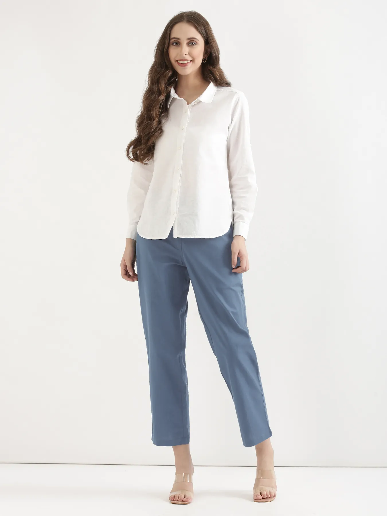 Women English Blue Airy Linen Straight Pants - Image 3