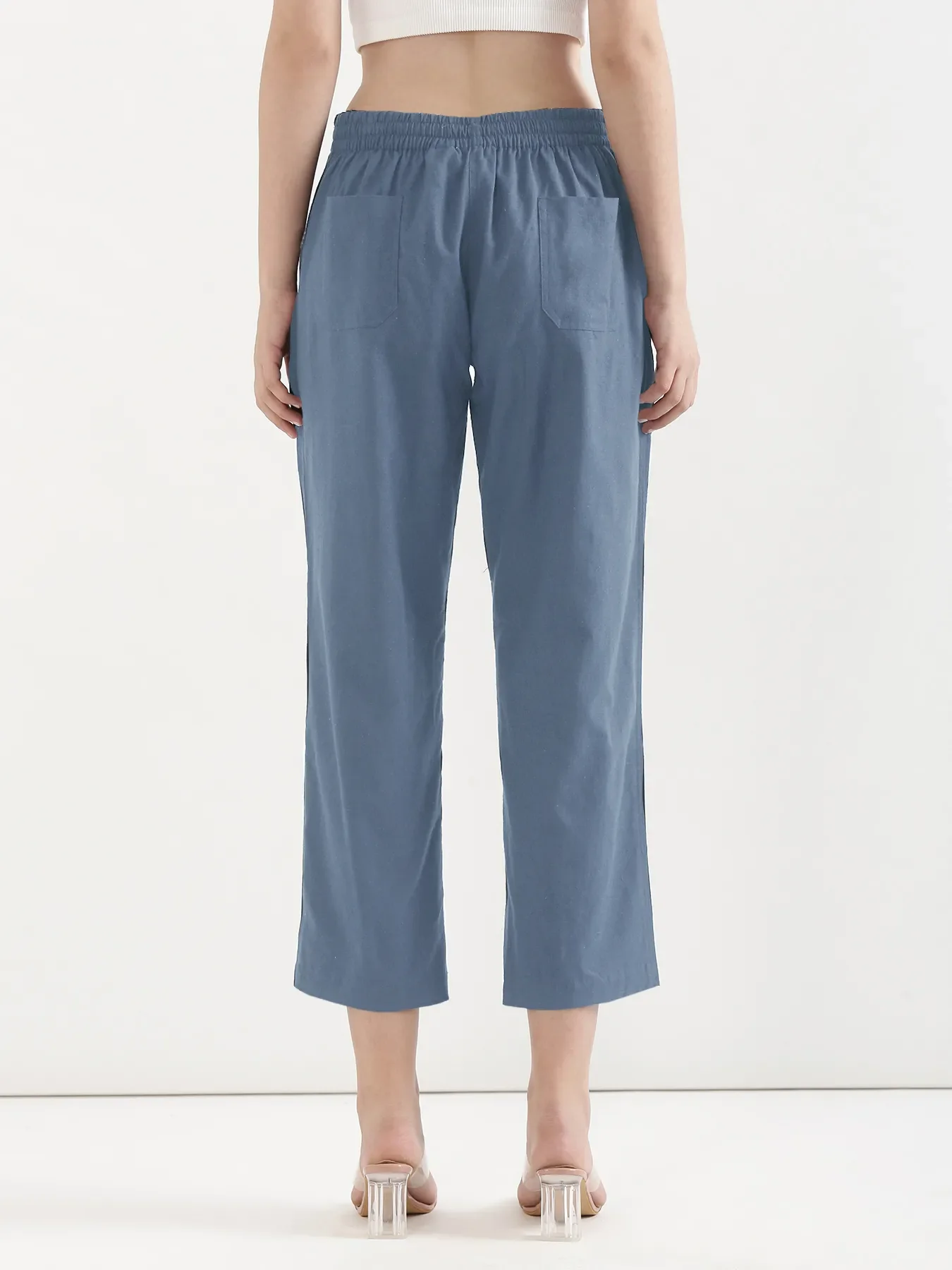 Women English Blue Airy Linen Straight Pants - Image 6