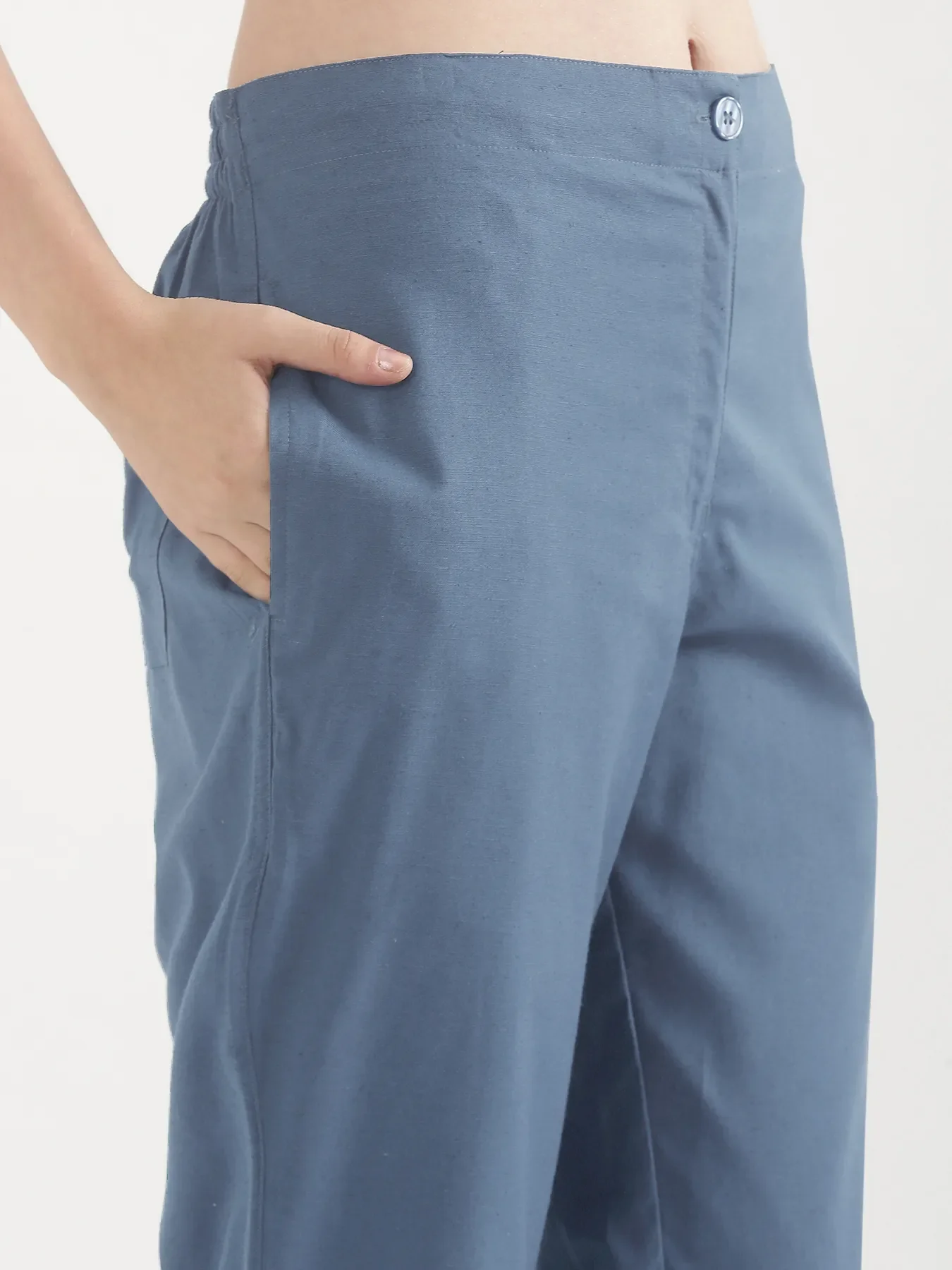 Women English Blue Airy Linen Straight Pants - Image 8
