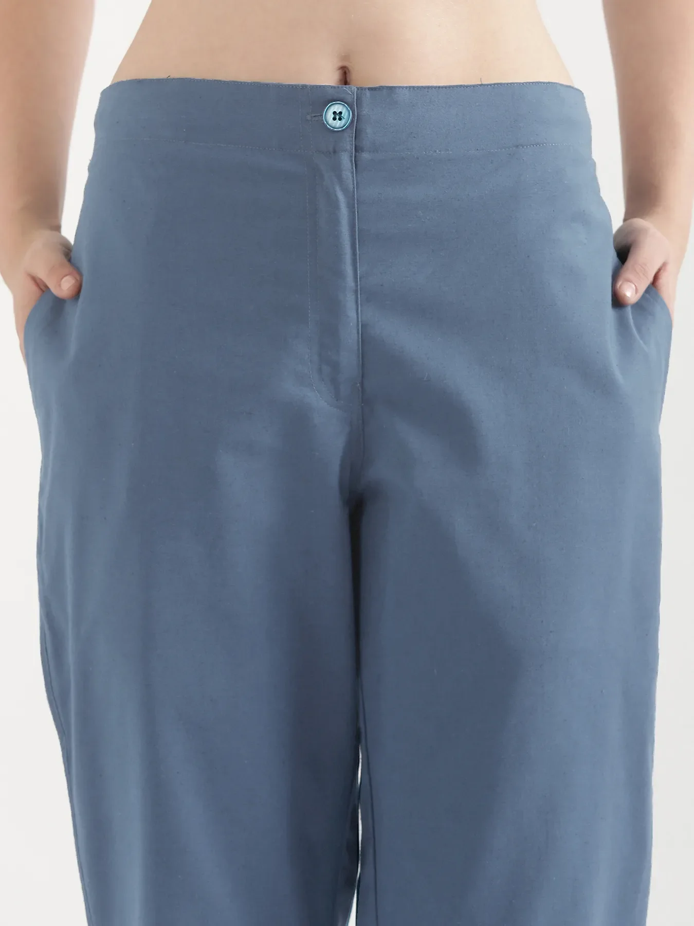 Women English Blue Airy Linen Straight Pants - Image 9
