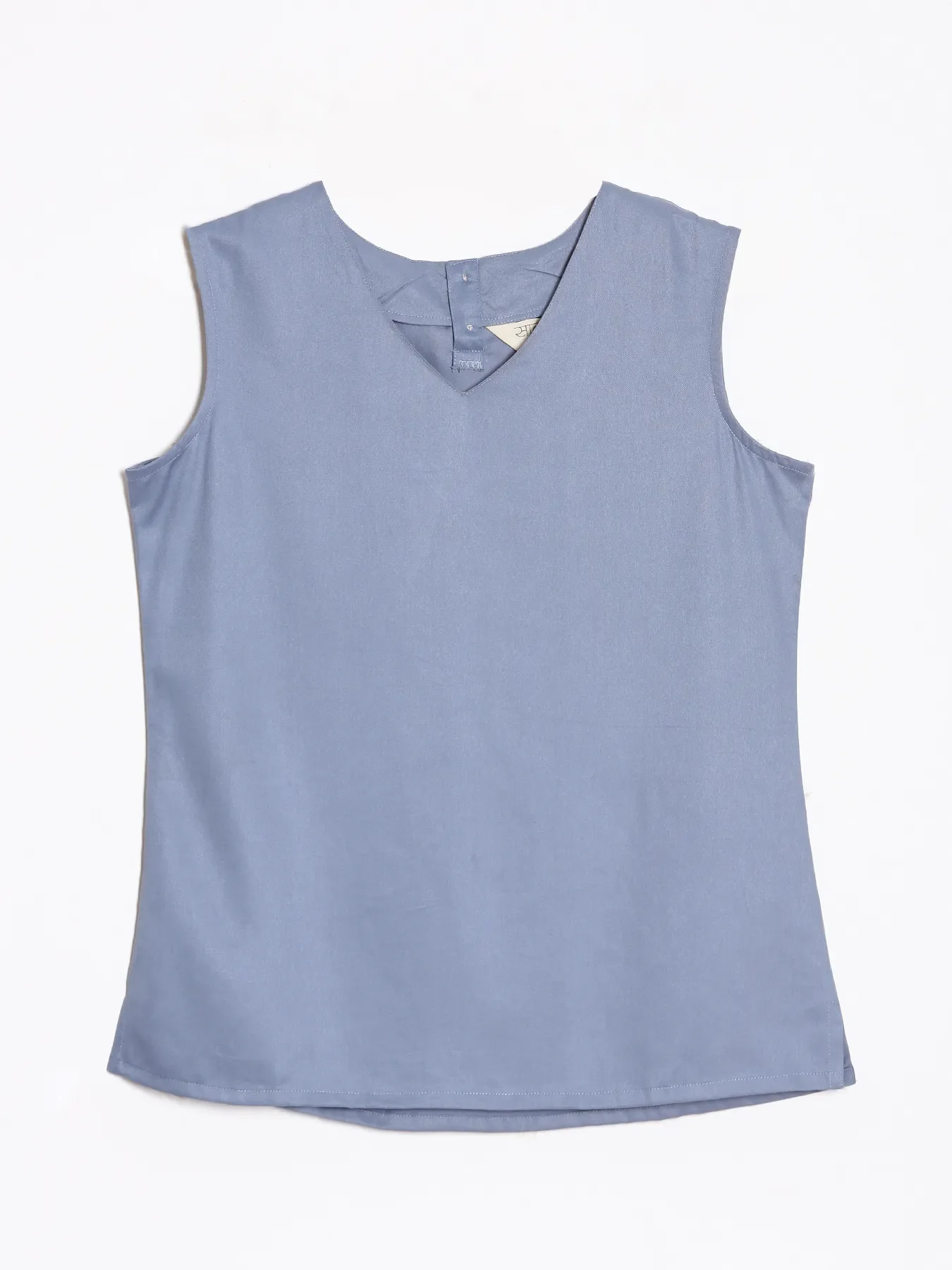 Women English Blue V-Neck Sleeveless Top - Image 11