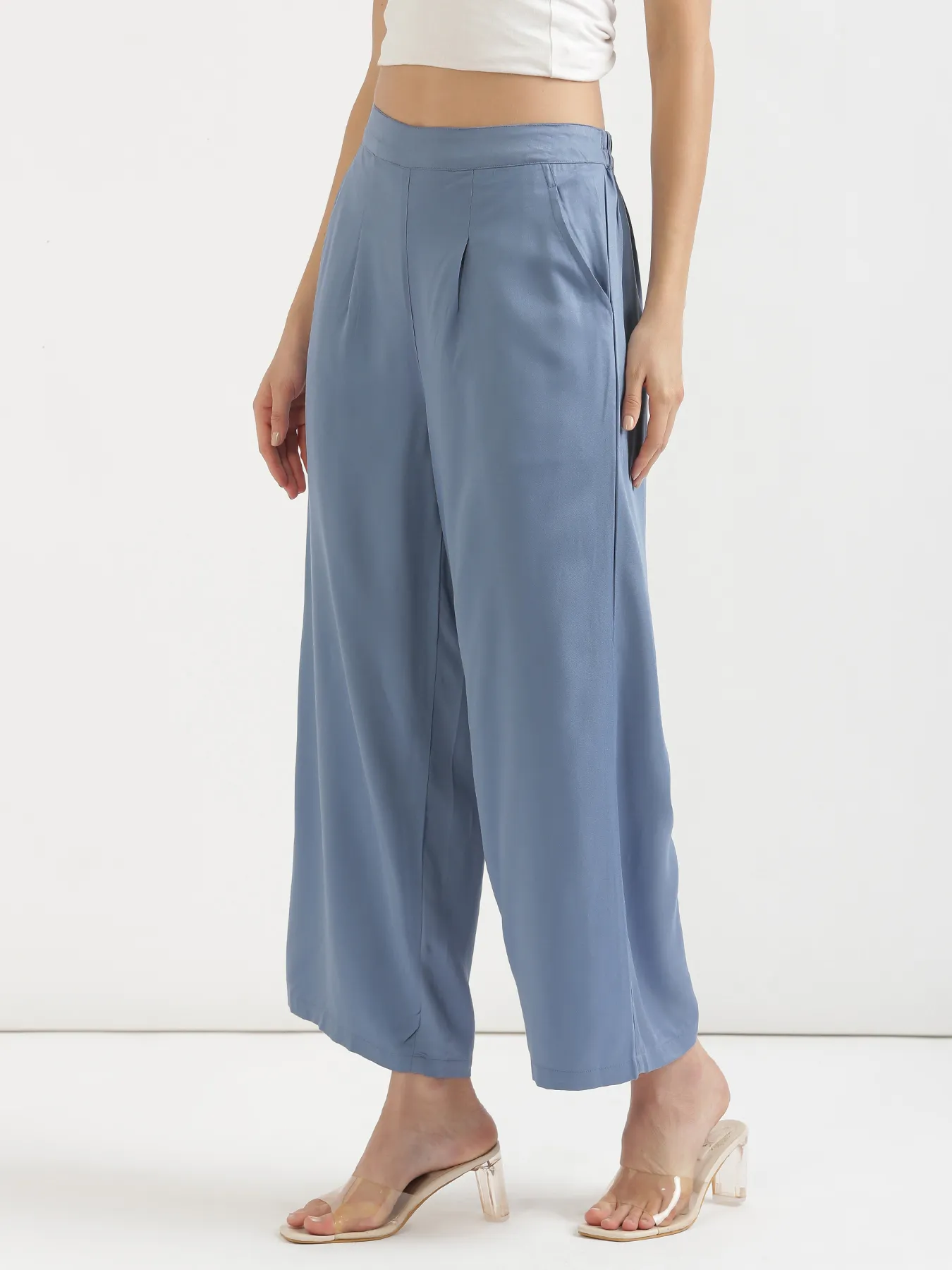Women English Blue Viscose Palazzo Pant - Image 4