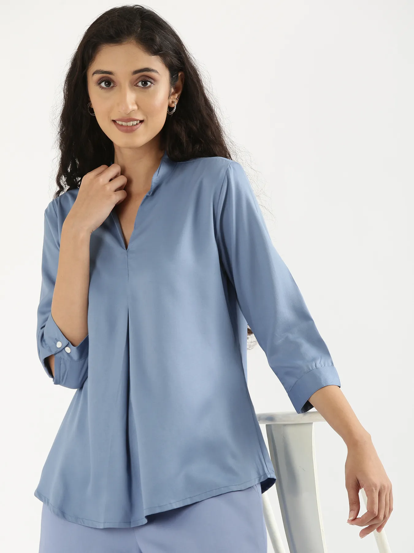 Women English Blue Viscose Pleated Top - Image 10