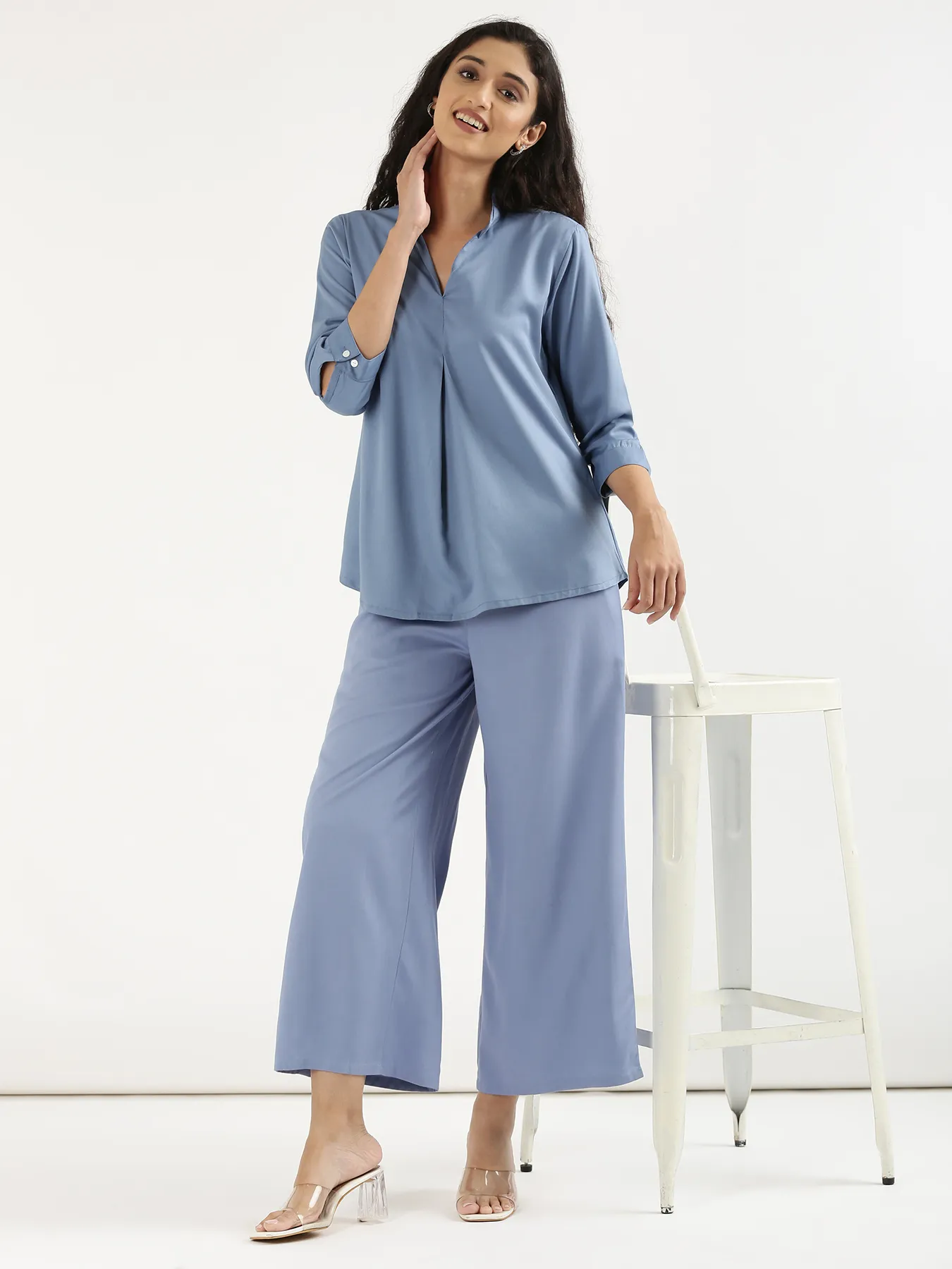Women English Blue Viscose Pleated Top - Image 11