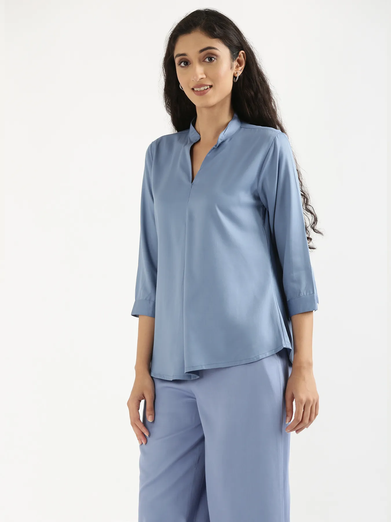 Women English Blue Viscose Pleated Top - Image 4