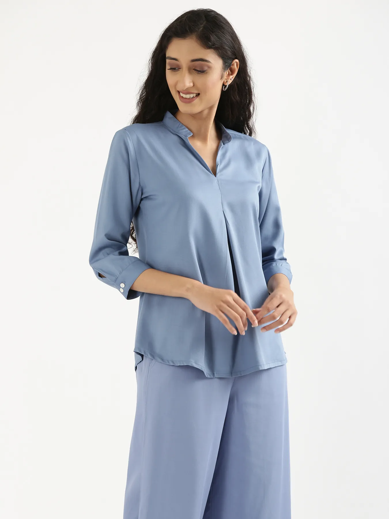 Women English Blue Viscose Pleated Top - Image 9