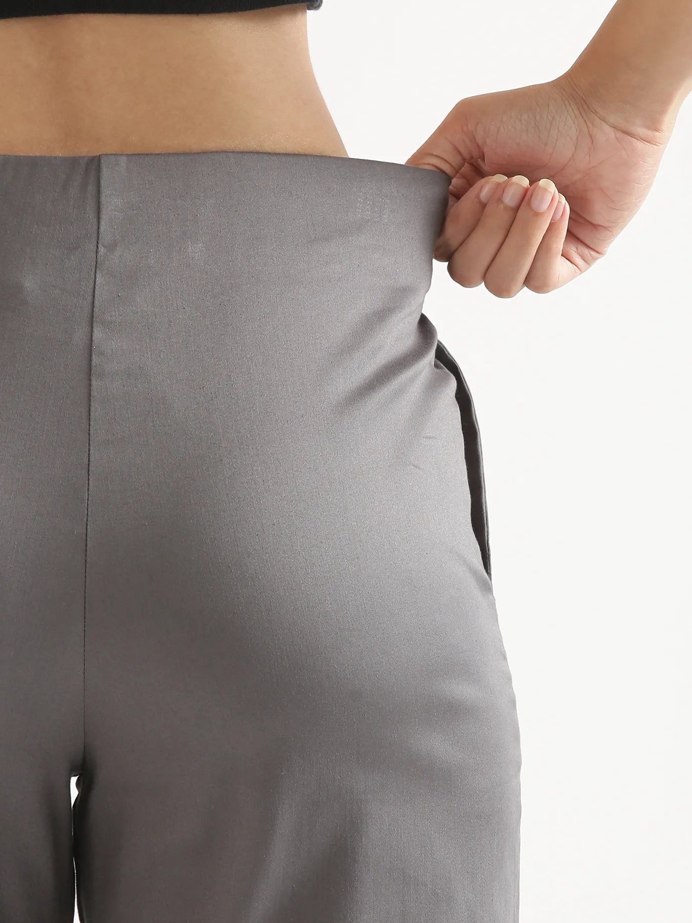 Women German Grey Straight Fit Formal Pants - Image 11