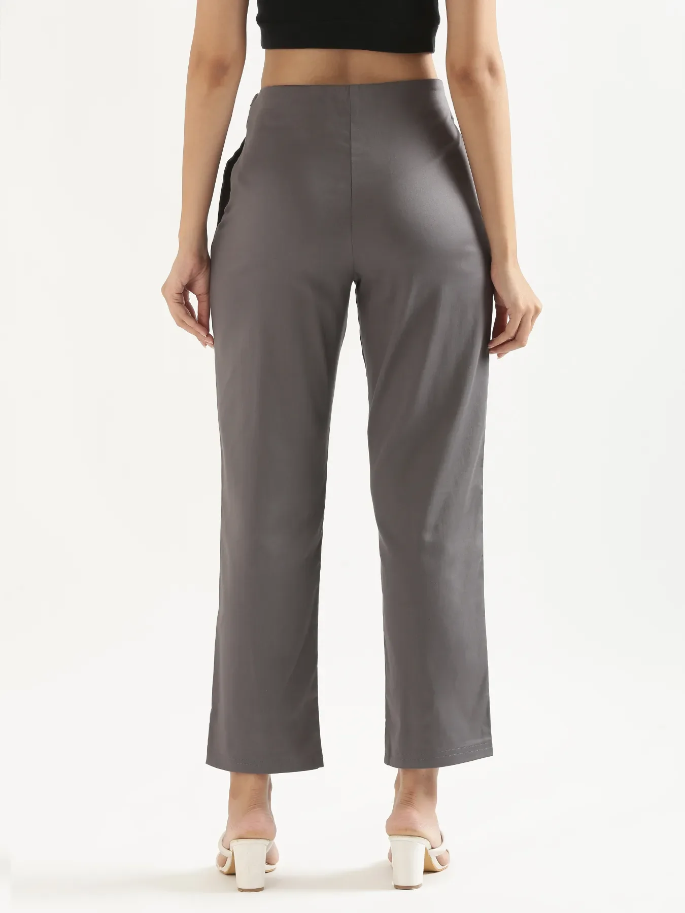 Women German Grey Straight Fit Formal Pants - Image 4