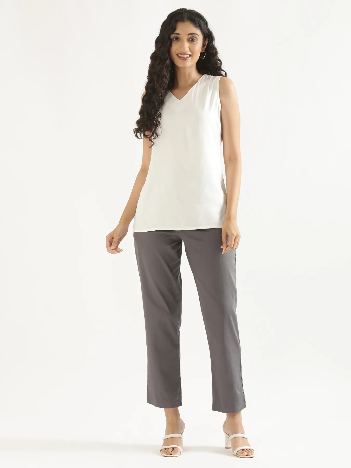 Women German Grey Straight Fit Formal Pants - Image 5