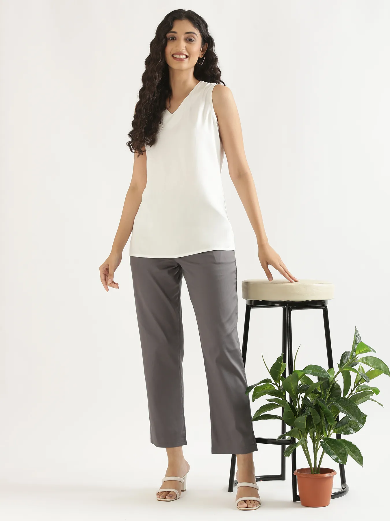 Women German Grey Straight Fit Formal Pants - Image 6